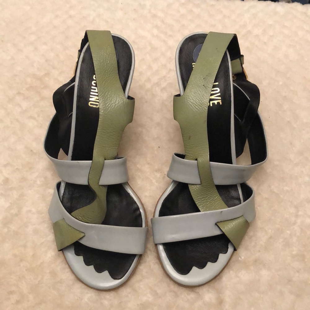 Love Moschino- blue and green patent sandal